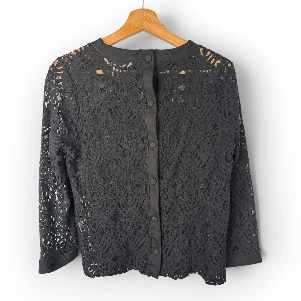 Banana Republic Lace Sweater Womens Medium Black Button Back Layering Top Lace